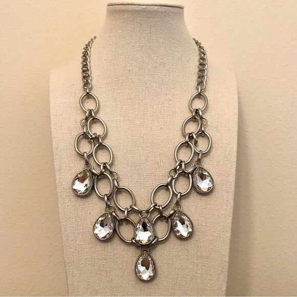 Teardrop Rhinestone Statement Necklace and Earring Set | 18.5” Adjustable - Picture 2 of 4